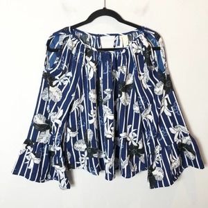 Japna Blue Floral Cold Shoulder Top